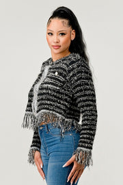 Fringe Black Tweed Sweater