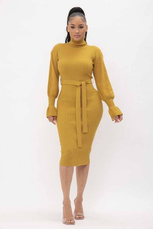 Mustard Turtleneck Dress