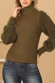 Fur Sleeve Olive Sweater