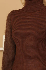 Fur Sleeve Brown Sweater