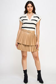  Chic Leather pleated Skirt