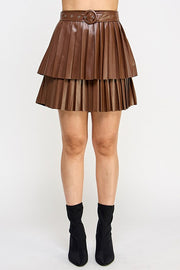  Chic Leather pleated Skirt