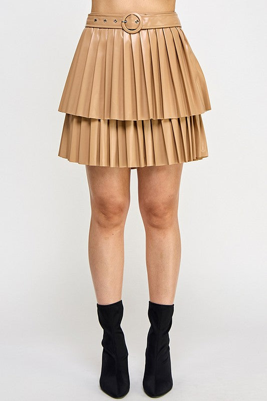  Chic Leather pleated Skirt