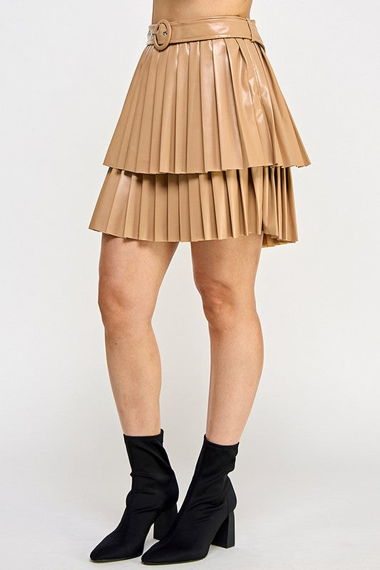  Chic Leather pleated Skirt