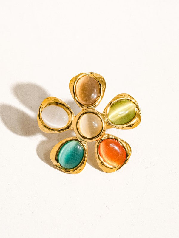18k Non-tarnish Vintage Stone Floral Ring
