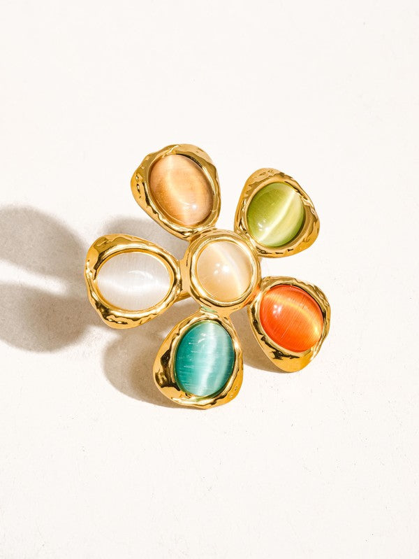 18k Non-tarnish Vintage Stone Floral Ring