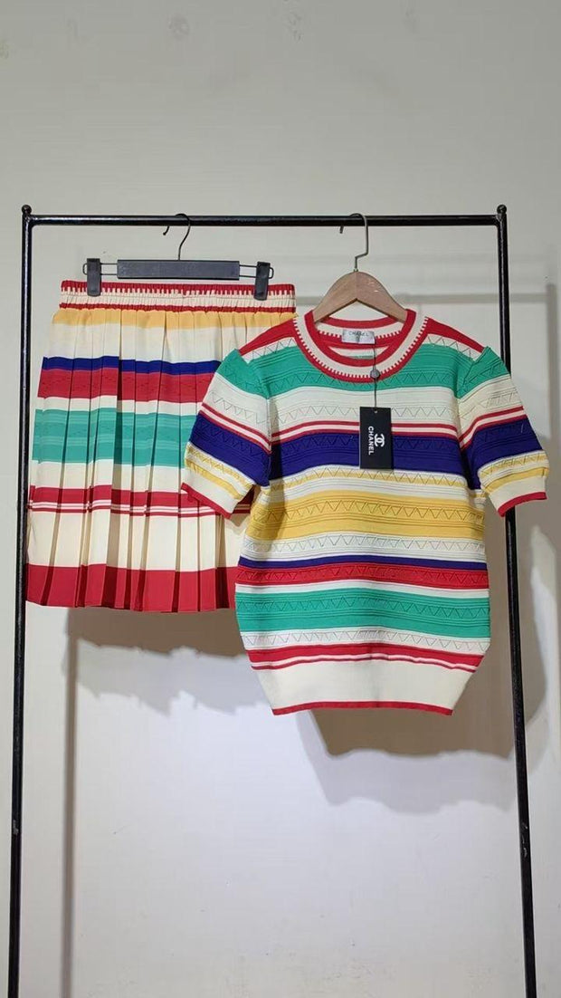 Stripe Knit Set red