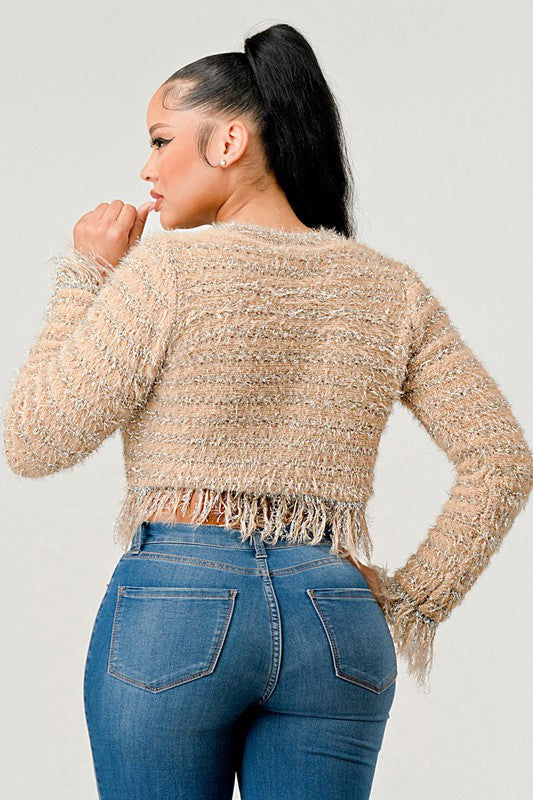 Fringe Brown Tweed Sweater