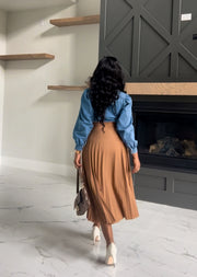 Brown Pleated Midi Skirt