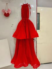 Red Pleated Maxi Dress
