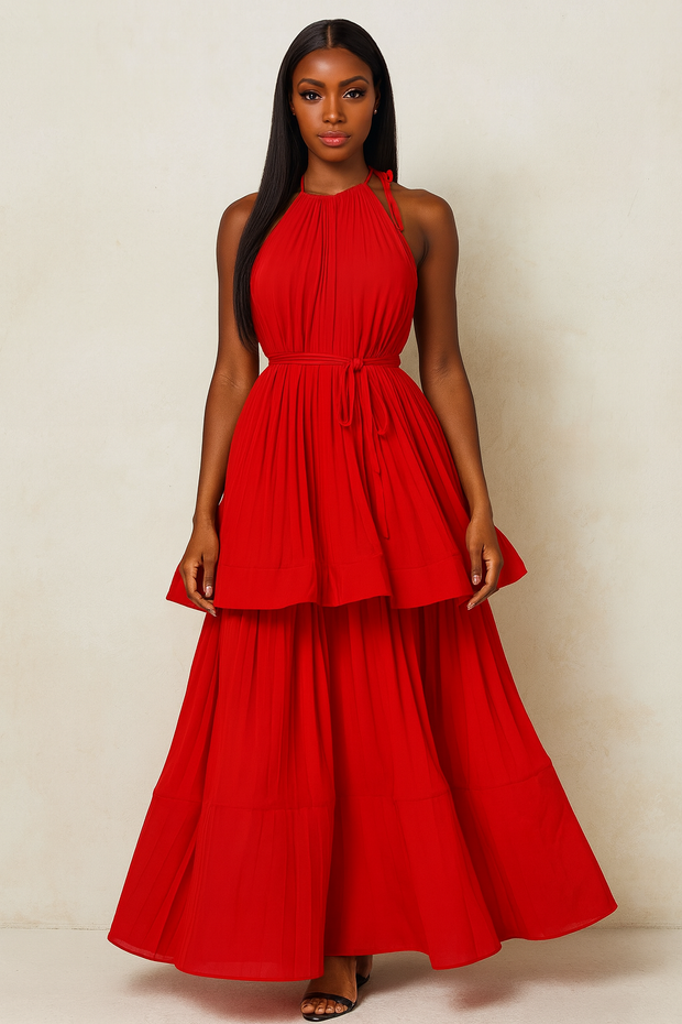 Red Pleated Maxi Dress