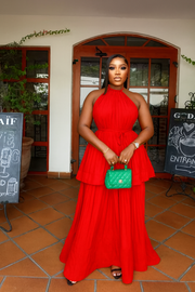 Red Pleated Maxi Dress