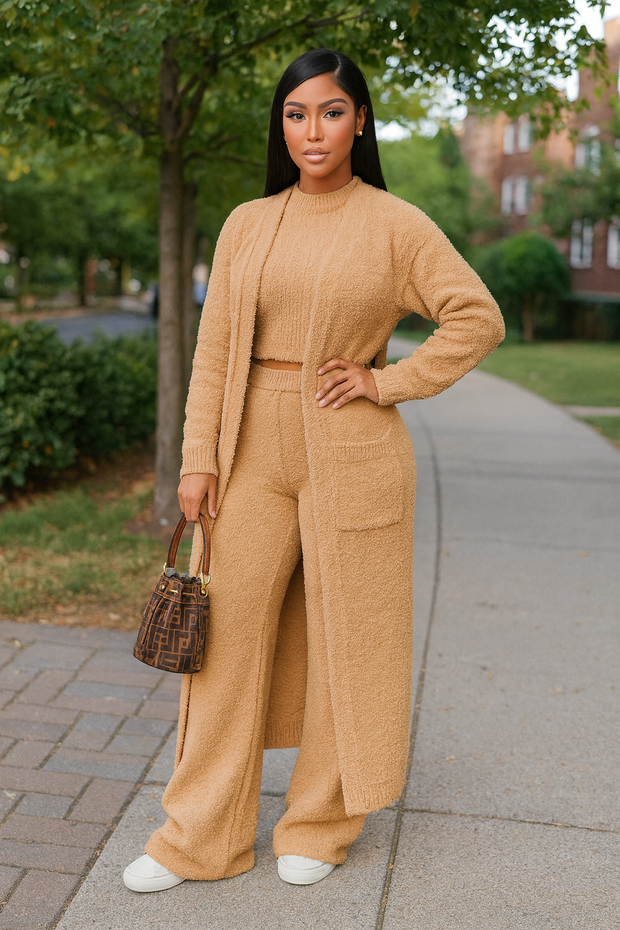Beige Cozy Knit Lounge Set