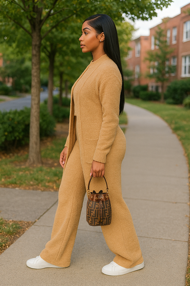 Beige Cozy Knit Lounge Set