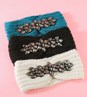 Knit Rhinestone Flower Turban