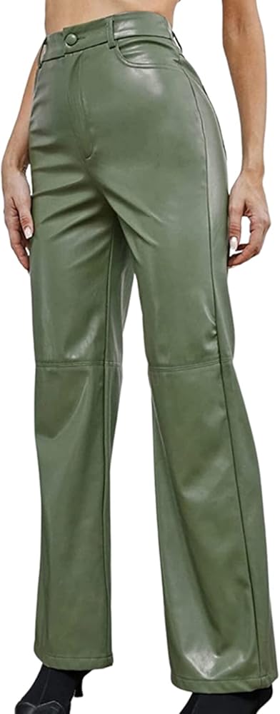 Modern Olive Leather Pants