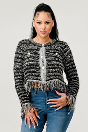 Fringe Black Tweed Sweater